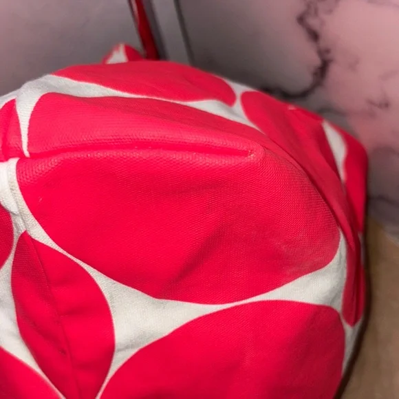 Kate Spade Red Circle Print Canvas Tote Bag with Leather Trim GUC - Picture 4 of 13